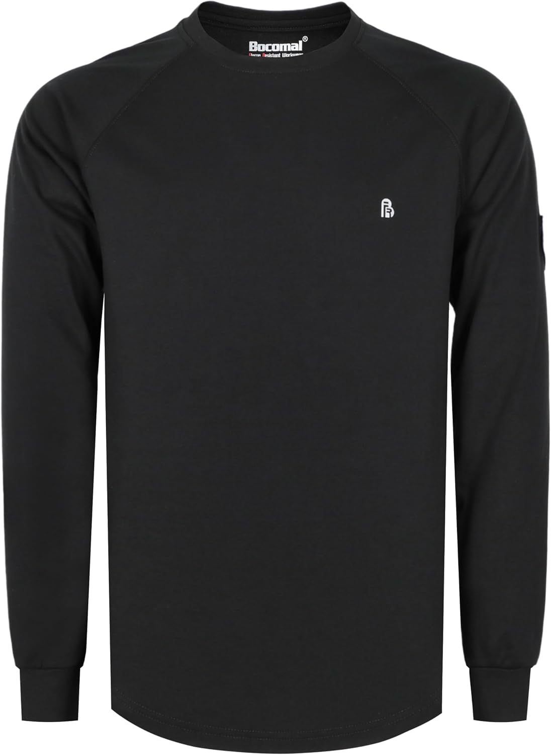 BOCOMAL Men's FR Shirts Long Sleeve Crewneck Fire Resistant 5.5oz Lightweight Cotton Work T Shirt CAT2