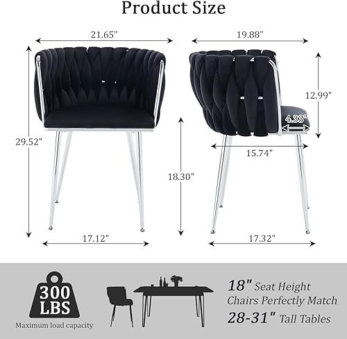 Miniatura 125 de Juego de 2 sillas de comedor de terciopelo, sillas tapizadas tejidas para sala de estar, sillas modernas de cocina y comedor, sillas decorativas de