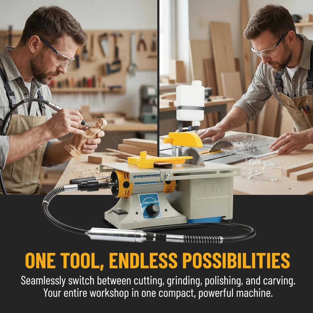 Mingfuxin Mini Table Saw Rock, Lapidary Equipment DIY Jewelry Polishing Bench Buffer Grinding Machine, 0-10000r/min with Flexible Shaft for Home Woodworking Carving Hobbies