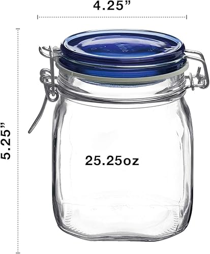 Vista 42 de Bormioli Rocco Fido Mandíbula cuadrada con tapa azul, 33-3/4 onzas, 33.75 onzas, transparente Claro