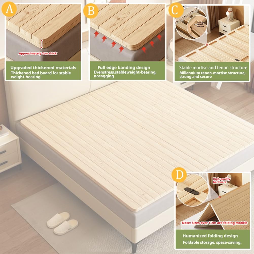Foldable Solid Wood Bed Slats with Reinforced Keel Design, Space-Saving Hard Frame Mattress Frame, Wooden Slatted Bed Slats, Bedroom Floor Sleeping Mat,180 * 200cm