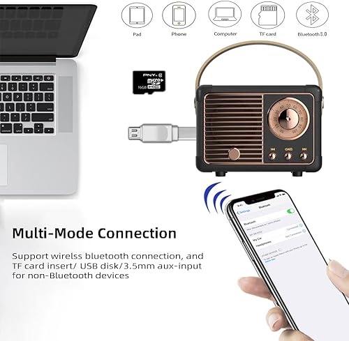 Miniatura 2 de Altavoz Bluetooth retro, altavoz inalámbrico portátil con sonido estéreo cristalino y graves ricos, decoración retro para escritorio, dormitorio,