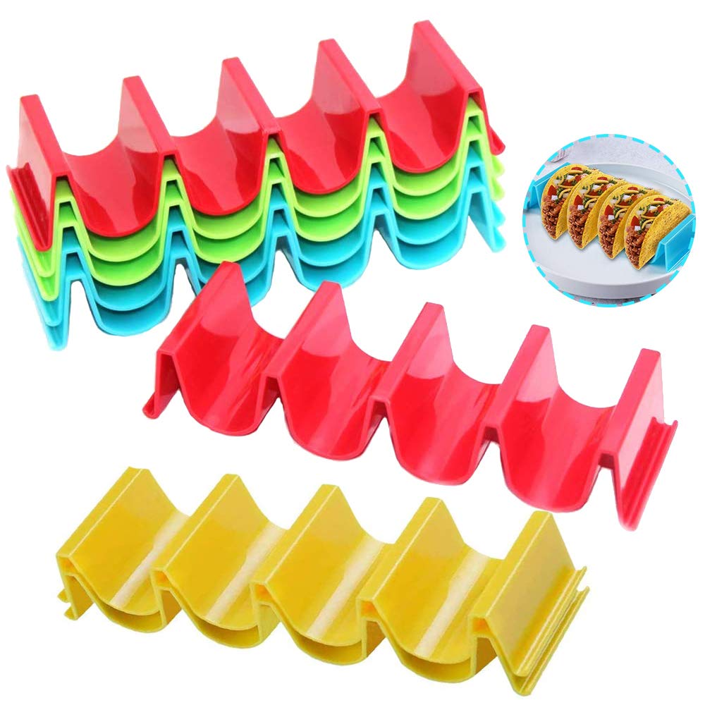 8 Pezzi Supporto per Taco, Supporto per Taco In Plastica, Plastica ABS Taco Holder Fino a 4 Tacos Ciascuno per Ristorante, Casa, Picnic, Festa, Festival (4 Colori)