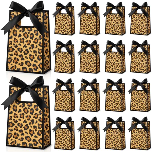 Kolldenn 30 Pcs Leopard Small Gift Bags with Bow 6.3 x 3.9 x 2.8 In Cheetah Thank You Gift Bags Mini Paper Bag with Handles for Wedding Bridal Birthday Baby Shower Bridesmaid Party Favors(Brown Black)