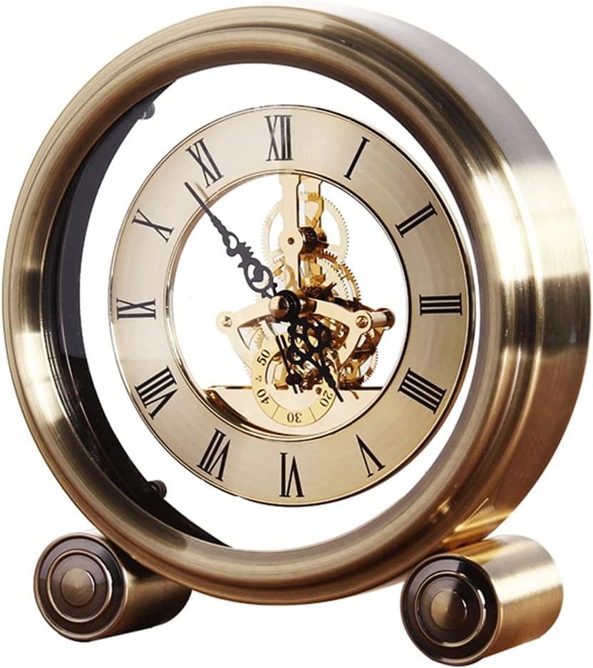 FMURY Vintage Table Clock Luxurious Quartz Silent Alarm Clock Retro StudyRoom Desk Horloge(E)