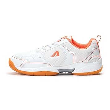 Boldfit Badminton Shoes for Man Lightweight Non Marking Shoes for Badminton Breathable Anti Skid Shoe for Man Shuttle Non Marking Indoor Shoe for Pickleball, Tennis, Padel, White Orange - 11