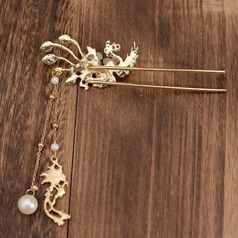 Miniatura 3 de Rabithenn Borlas azules tostadas de perlas, estilo Hanfu chino y estilo de mariposa retro con clip de pelo de metal hecho a mano, accesorios para el