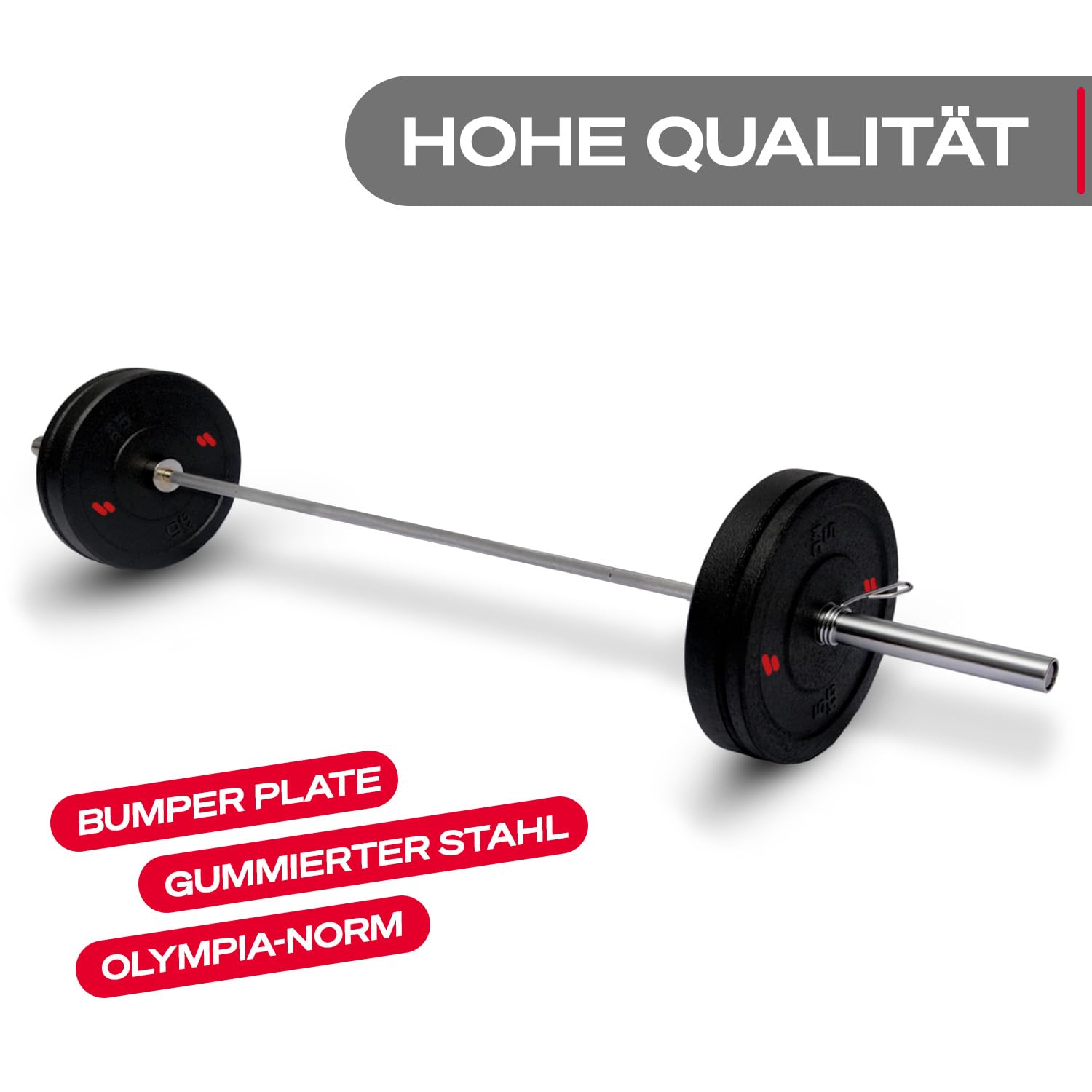 Sportstech WP100 Hantelscheiben Set für Zuhause, je 2 x 5, 10, 15 oder 20 kg Gewichte, 55mm Bohrung, Gewichtsscheiben, Deutsche Marke, Olympic Weight Plates, Gummierter Stahl, Home Gym, Bumper Plates