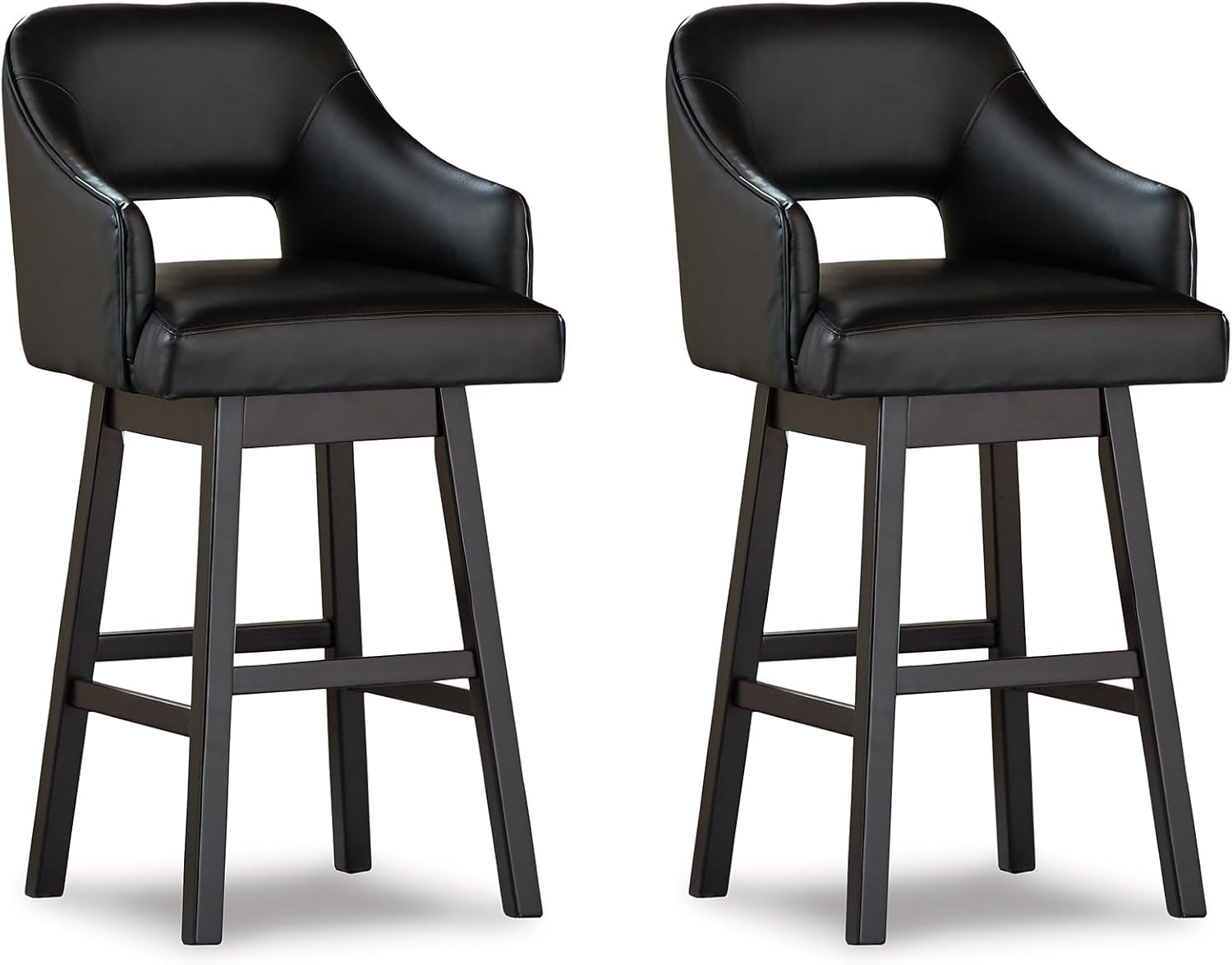Signature Design by Ashley Tallenger Modern Tall Upholstered Swivel Barstool 2 Count, Footrest, Faux Leather Upholstery, Wood, 31", Black & Dark Brown