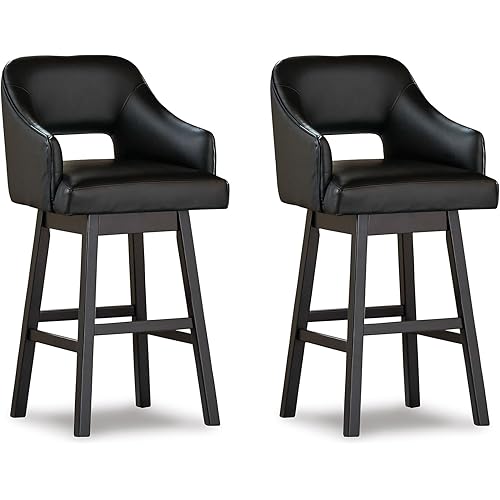Signature Design by Ashley 31" Tallenger Modern Pub Height Upholstered Swivel Barstool 2 Count, Black & Dark Brown