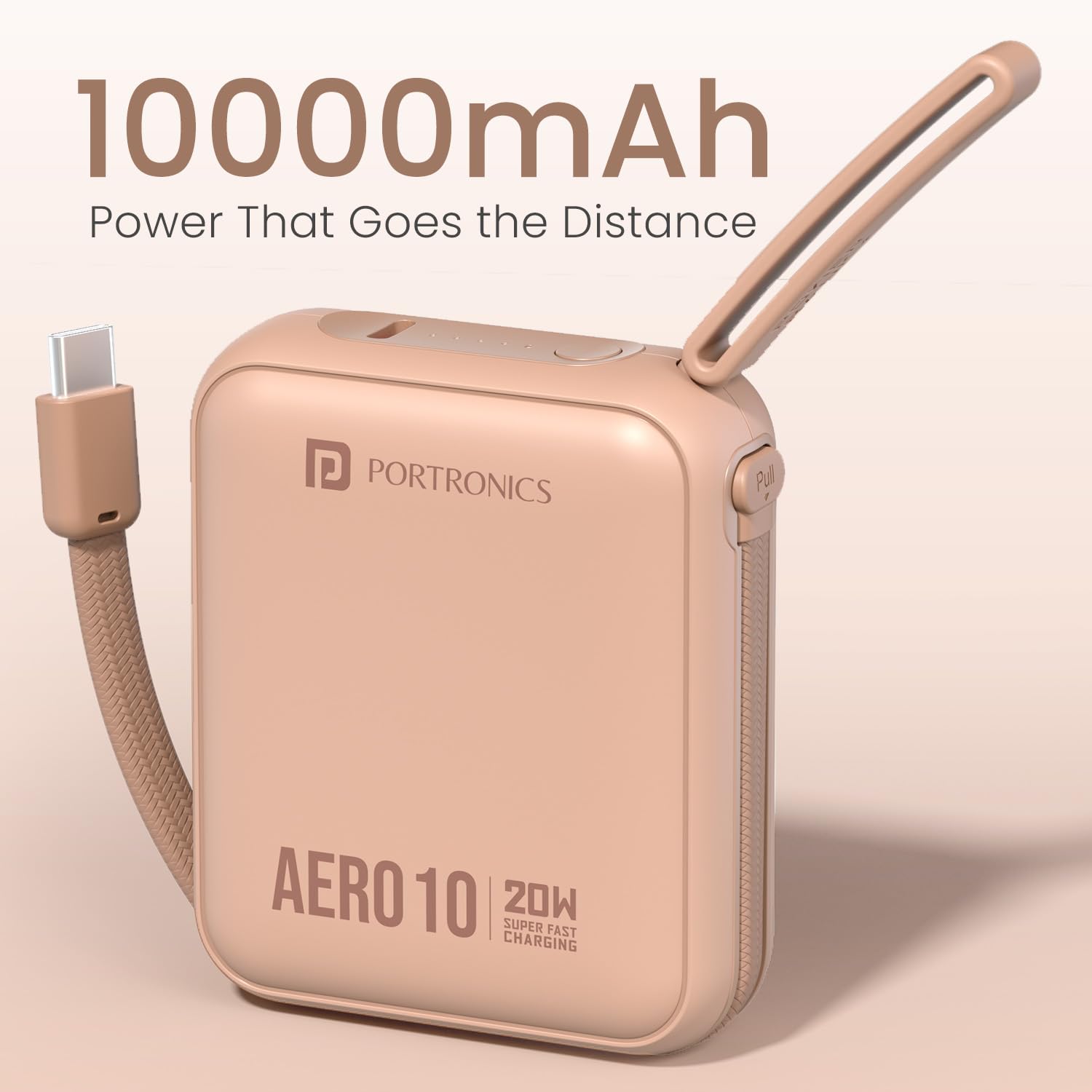 Portronics Aero 10 10000 mAh 20W Fast Charging Mini Power Bank with Detachable Type C Cable, Type C PD Input/Output Port, LED Indicator, Wake Up Button, Strong Lanyard, Light Weight (Mocha) — Amazon image 3