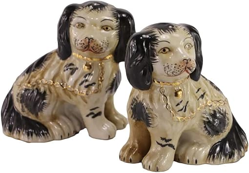 Hand-Painted Porcelain Vintage Dog Figurines,Pair of Dog Collectibles for Home Decoration