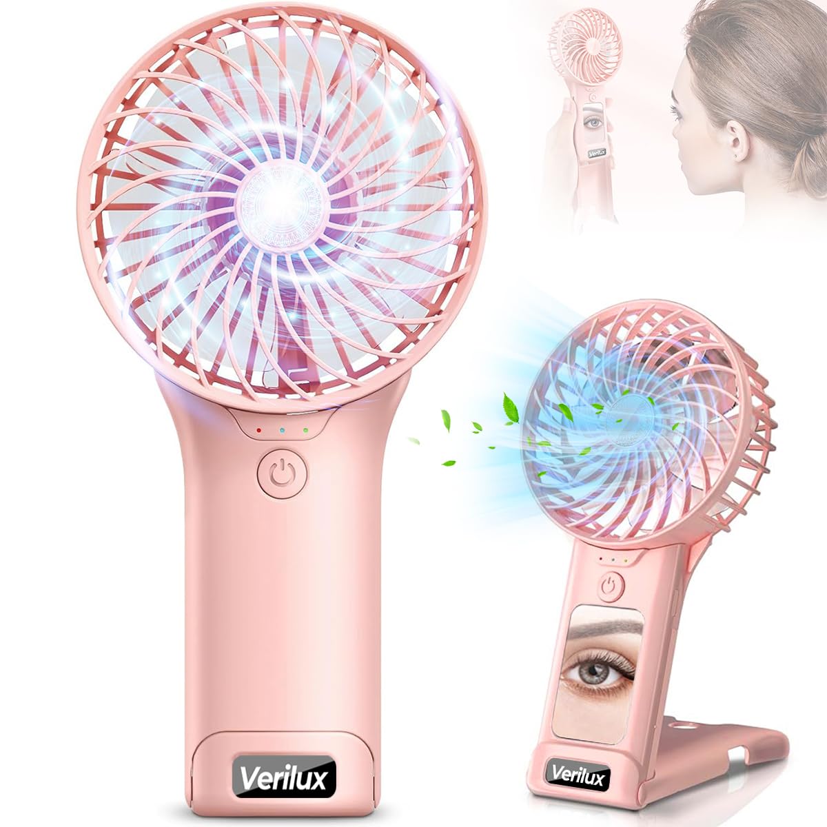 Verilux® Hand Fan for Women, Mini Portable Fan with Mirror, 4-Speed USB Fan with Foldable Stand Base, Lasting Max 20Hrs Working Time, Rechargeable Fan for Girls Women Traveling Outdoor (Pink) (B0CWV2PHFG) Amazon Price History, Amazon Price Tracker