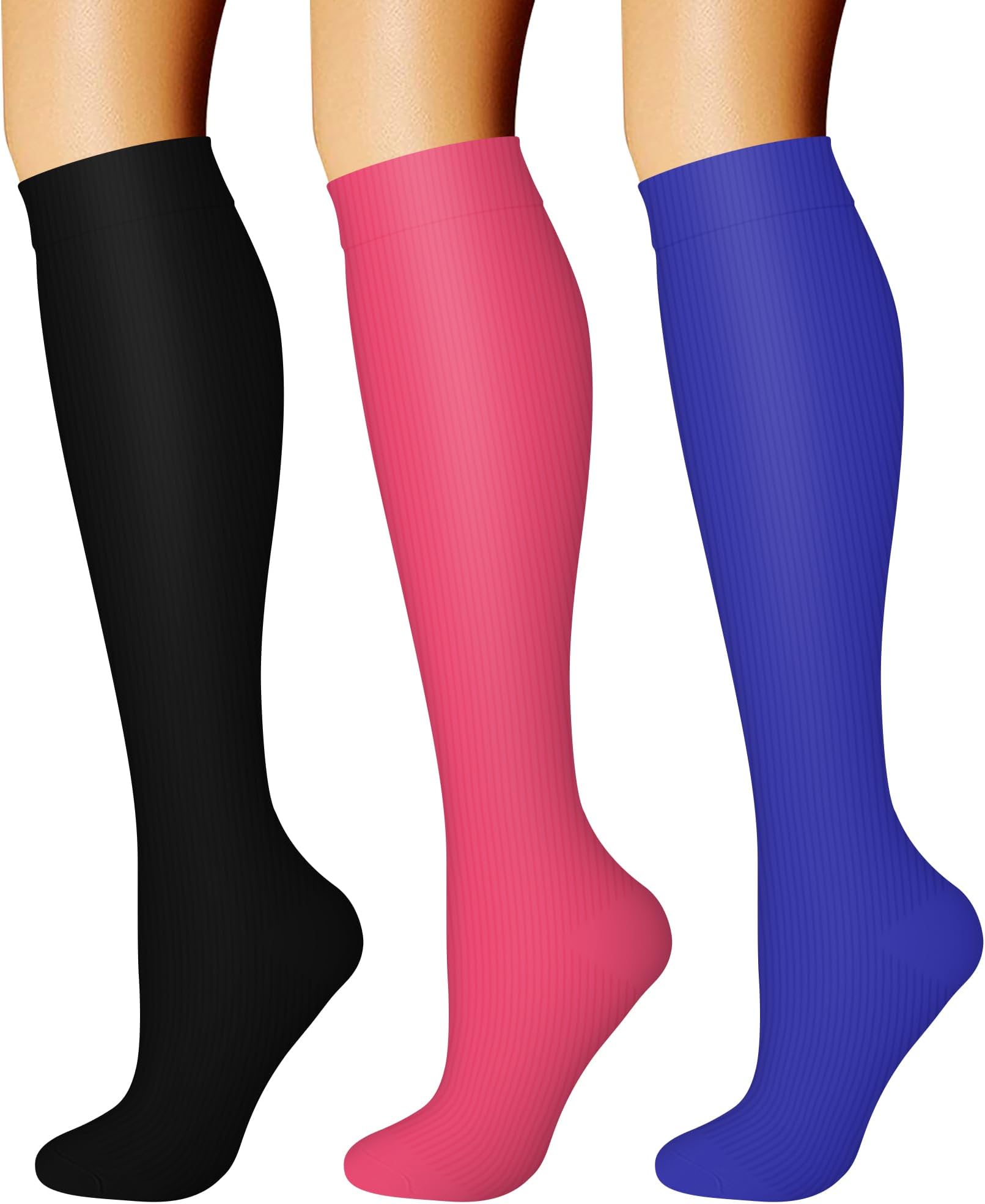 Compression Socks for Women & Men Circulation (3 Pairs) 15-20 mmHg is Best Support for Athletic Running Cycling