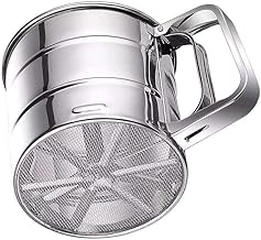SAPRA Stainless Steel Flour Strainer Sifter for Baking – Handheld Cup Rotary Sieve with Trigger Handle – Fine Mesh Screen Sifter for Atta – Kitchen Baking Tool– Rust-Resistant & Easy to Clean