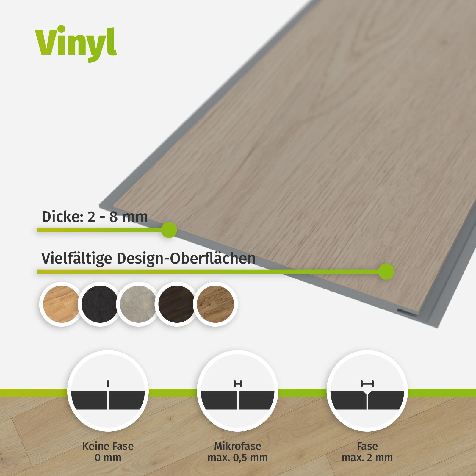 HORI Klick Hartvinylboden Rigid SPC Landhausdiele Holzoptik - Klick-Vinyl mit Trittschalldämmung - schwimmende Verlegung - - 122 x 18 x 0,35 cm - 2,2 m² - 10 Dielen