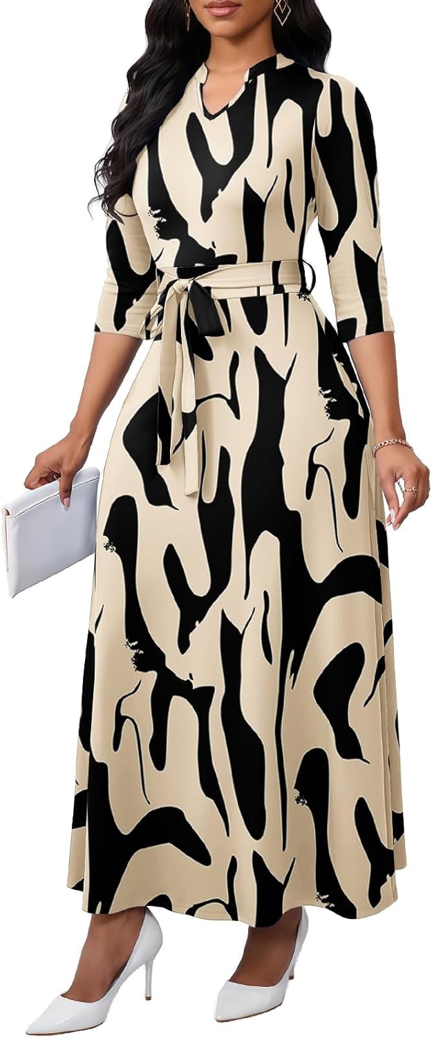 Maxi Dresses for Women Semi Formal Long Dress 3/4 Sleeve Casual A-line Church Dresses with Pockets - Image 2