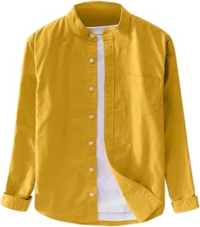 Gefomuofe Summer Shirt Men's Casual Summer Shirt Shirts Cotton Henley 3/4 Sleeve Length Men Regular Fit Summer Shirt Beach Shirt Long Sleeve Light Summer Shirt Wrinkle-Free Linen Shirt