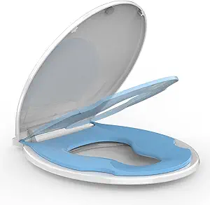 Toilet Seat Round,Toilet Seat with Toddler Seat Built in, Potty Training Toilet Seat Round Fits Both Adult and Child, with Soft Close, Easy Install and Clean - Round White and Blue