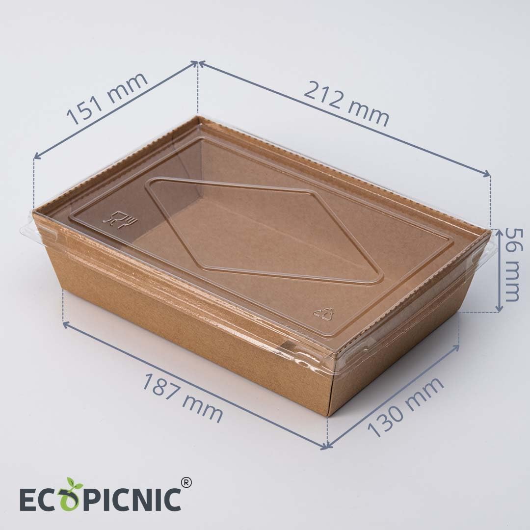 Lanchbox in Carta Kraft con Coperchio Trasparente 1600 ml - Confezione da 200 Pezzi | Scatole per Alimenti da Asporto, Contenitori Monouso per Cibo, Scatole Ecologiche
