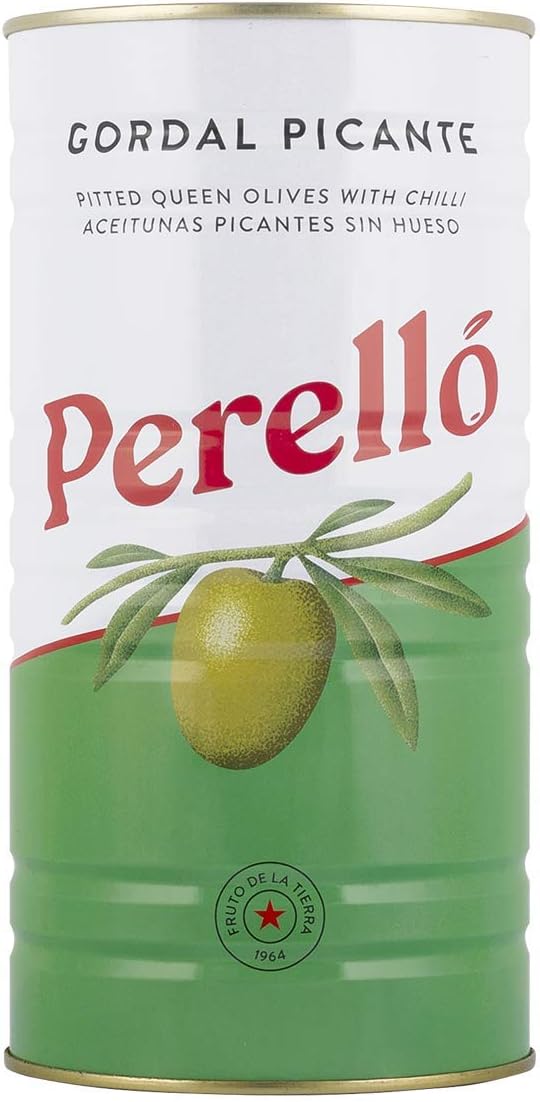 Perellรณ Gordal Picante Pitted Olives - 1440g (600g Drained), Large Tin, Spanish Green Olives - Spicy Gordal Olives, Perello Olives, Tinned Olives Pitted