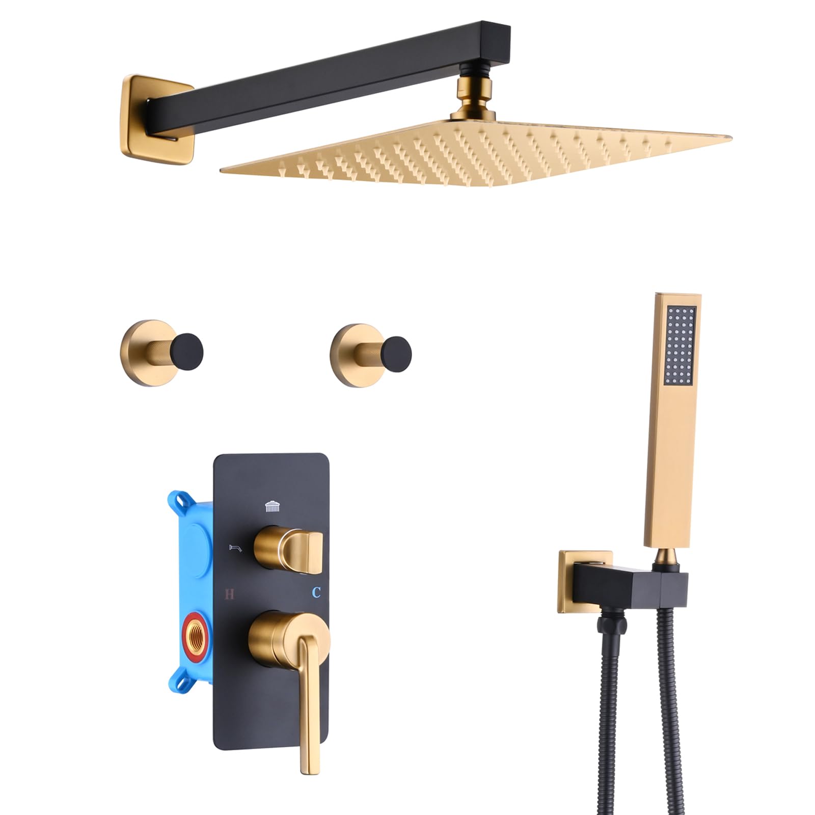 Douche effet pluie avec pommeau carré 25 cm contre le calcaire et robinetterie noire