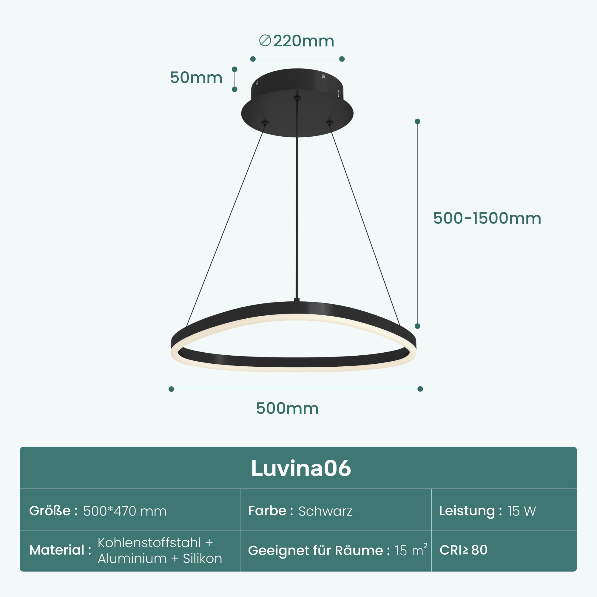 Mai & Mai LED Pendelleuchte Esstisch Stufenlos Dimmbare Fernbedienung & App | Pendellampe im Saturnring-Design Höhenverstellbar 50–150 cm, 3000–6000 K für Esstisch Wohnzimmer Küche, Luvina06