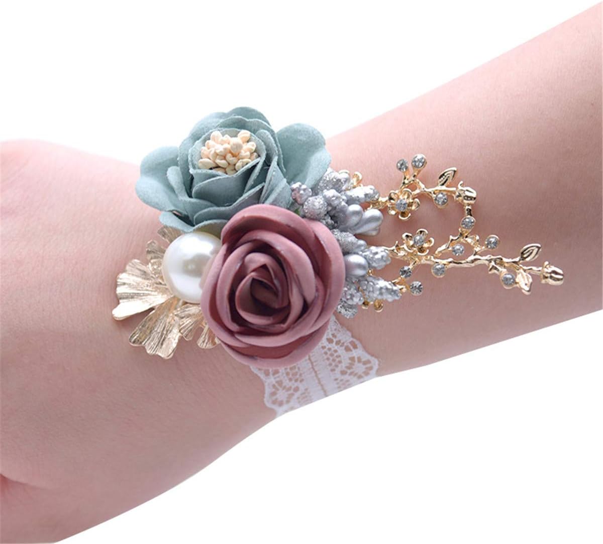 Prom Corsage wirst Corsage and Boutonniere Royal Blue Corsage Corsage Flowers Navy Blue Corsage (Champagne, 1 pc)