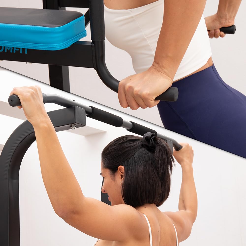 Cecotec Sbarra Trazioni per Dips Drumfit Pullups 4000. Torre Multistazione di Muscolazione, Rack di Dominate e Sfondi Imbottito con Impugnature Antiscivolo, Altezza Regolabile, Peso Massimo 150 Kg
