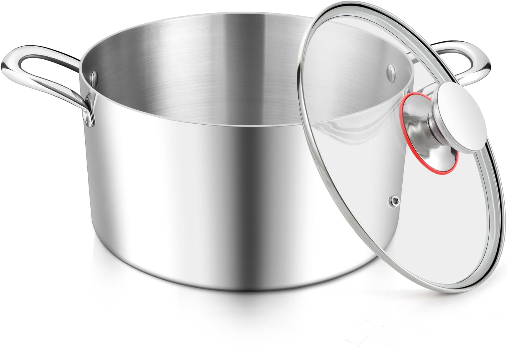 4 Quart Stock Pot, Tri-Ply Stainless Steel Cooking Pot with Glass Lid and Riveted Handles, Metal Pasta Soup Pot for Induction Ceramic Electric Gas Stoves, Heavy Duty & Dishwasher Safe