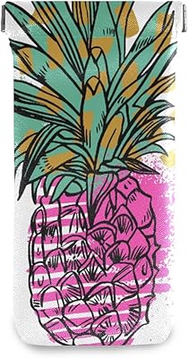 HUSSRITY Eyeglasses Case Pineapple Tropical Fruit Sunglasses Pouch Soft PU Leather Squeeze Top Eyeglass Holder Portable Glasses Case For Women Men