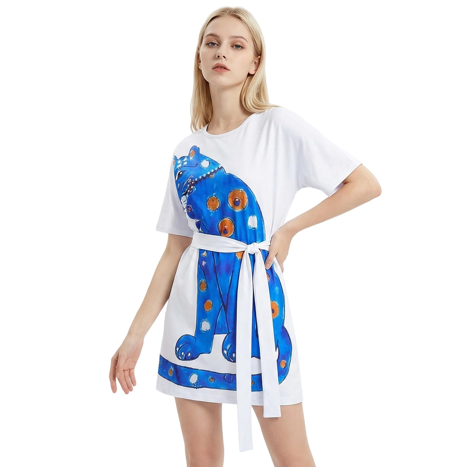 Aleshime ABBA Costume for Women, Agnetha & Anni-Frid Retro 70s Disco Outfit with Printed Dress/Top for ABBA Tribute Night, 70s Theme Party(Blue,S)