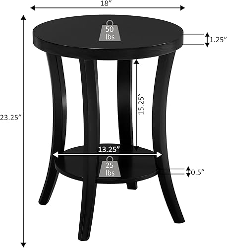 Miniatura 2 de Convenience Concepts Charleston - Mesa auxiliar redonda con estante en acabado de madera negra