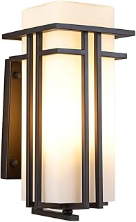 EERU Outdoor Porch Light Wall Mounted Waterproof Wall Lantern Exterior Light Fixture for Entryways Yards Garage Front Porch, Square Metal Frame with Frosted Glass, Black