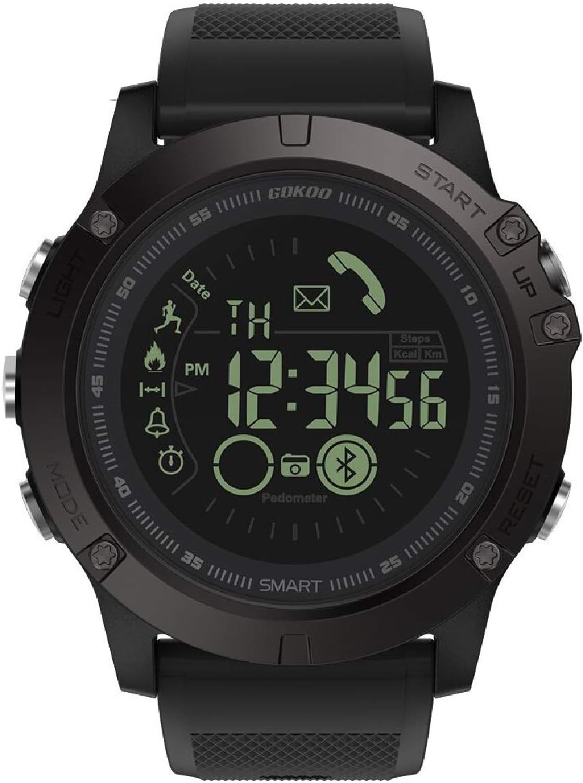 GOKOO Smart Watch for Men with Stopwatch Pedometer Calorie Counter Distance Notifications Alarm Remote Camera Outdoor Sports Smart Watch Black