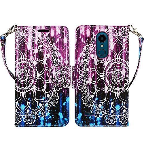 Zase Design Cover For Lg Stylo 4 Protective Case, Lg Stylo 4 Plus Wallet Case Premium Pu Leather Flip Folio W/[Kickstand] Id Card Slot Wrist Strap (Purple Blue Mandala Flower) #TOP4