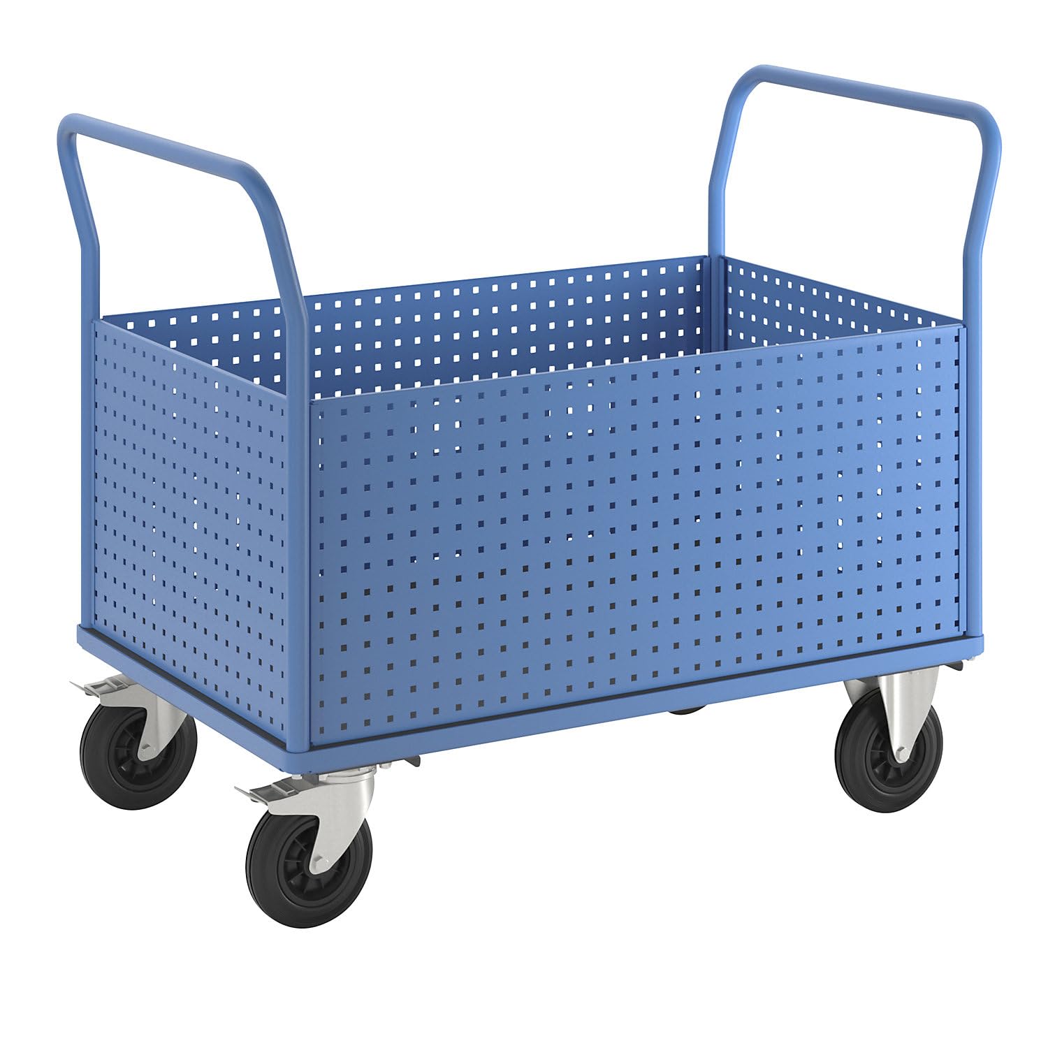 eurokraft pro | Plattformwagen | Mit 4 hohen Lochblechwänden, LxB 1250 x 800 mm, Vollgummi