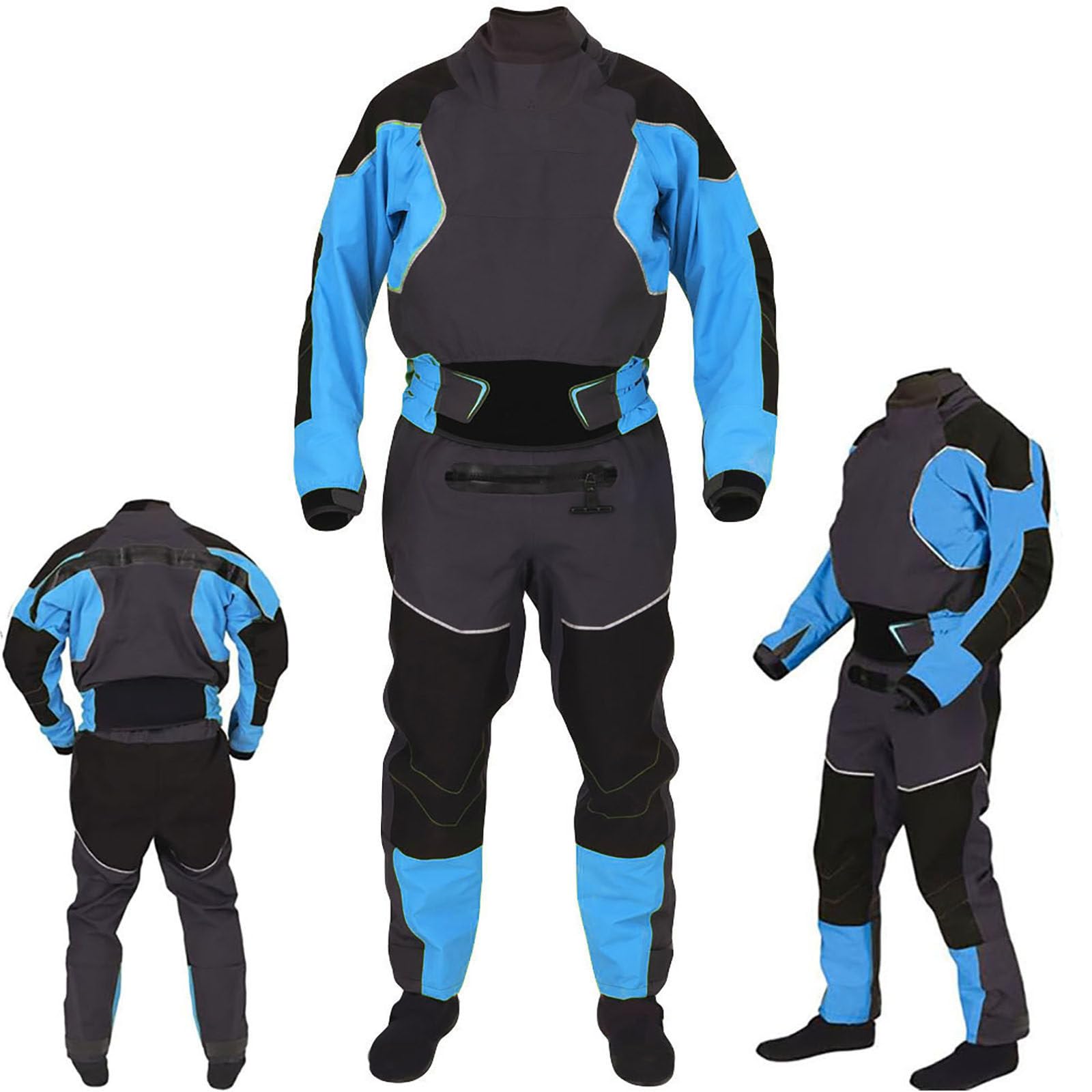 Traje De Kayak Para Hombre Para Clima Seco, Tejido Impermeable De Tres Capas, Cintura Ajustable, Cuello Y Puños De Látex, Para Remar, Pescar, Remar, Hacer Kayak, Rafting, Viajar Y Navegar Blue-L