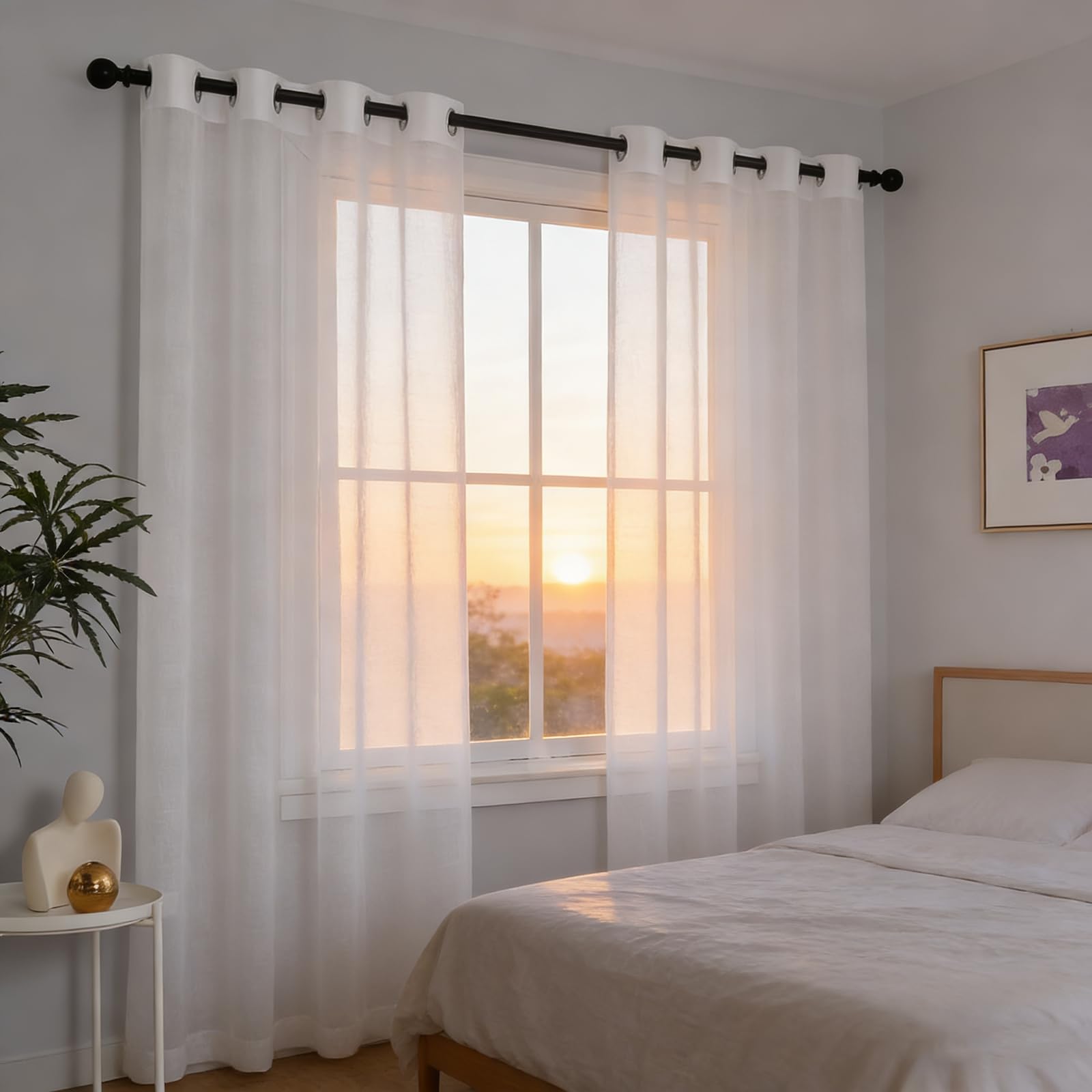 Sheer Voile Vorhang 220 x 180 cm Halbtransparent, Lichtdurchlässig Und Elegan, mit Ösen in Leinenoptik, Luftig Und Langlebig Stangendurchzug Transparent für Jedes Fenster, Weiß