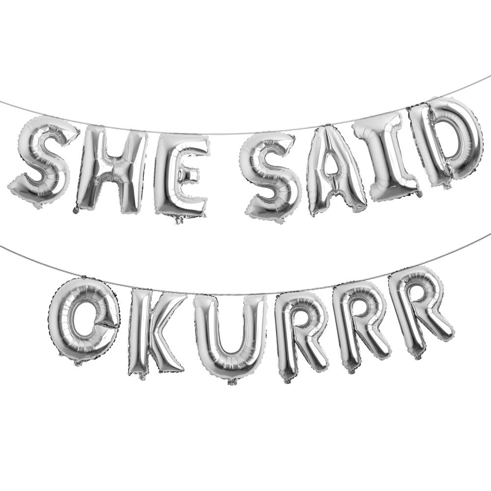 RUIANSI SHE Said OKURRR Balloons Banner She Said Yes Foil Mylar Gold Letter Balloon Bachelorette Decoration Sign Supplies Engaged Bride Shower Hen Party (OKURRR Silver)