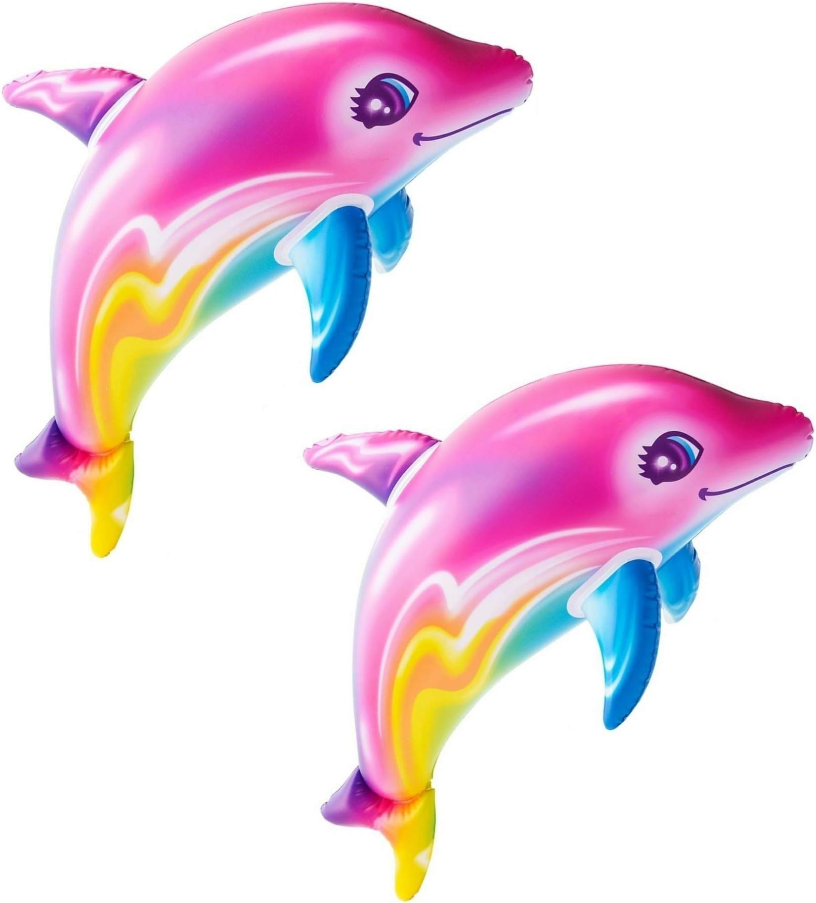 Zugar Land Large 36" Pink Rainbow Colorful Dolphin Inflatable Pool Toy (Set of 2) Inflate Beach Poolside Aquatic Themed Decor Birthday Party Decoration