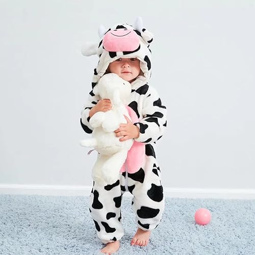 Miniatura 4 de QIAONIUNIU Disfraz de vaca para bebé para Halloween, mameluco para niños pequeños, rómper para cosplay, de 18 a 24 meses