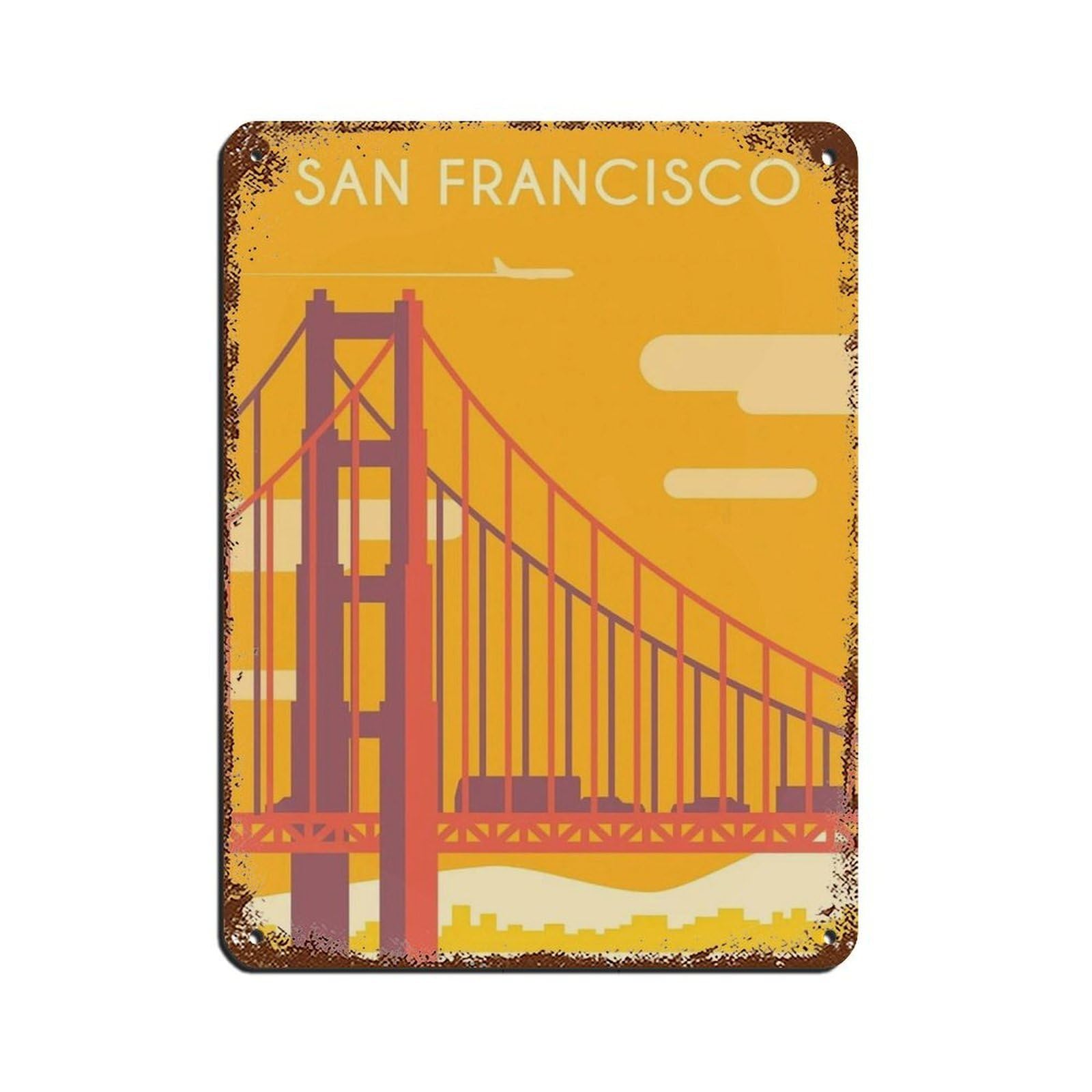 San Francisco Travel Poster, California Poster Retro Poster Metal Tin Sign Chic Art Retro Iron Painting Bar People Cave Cafe Family Garage Poster Wall Decoration 12x16inch(30x40cm)