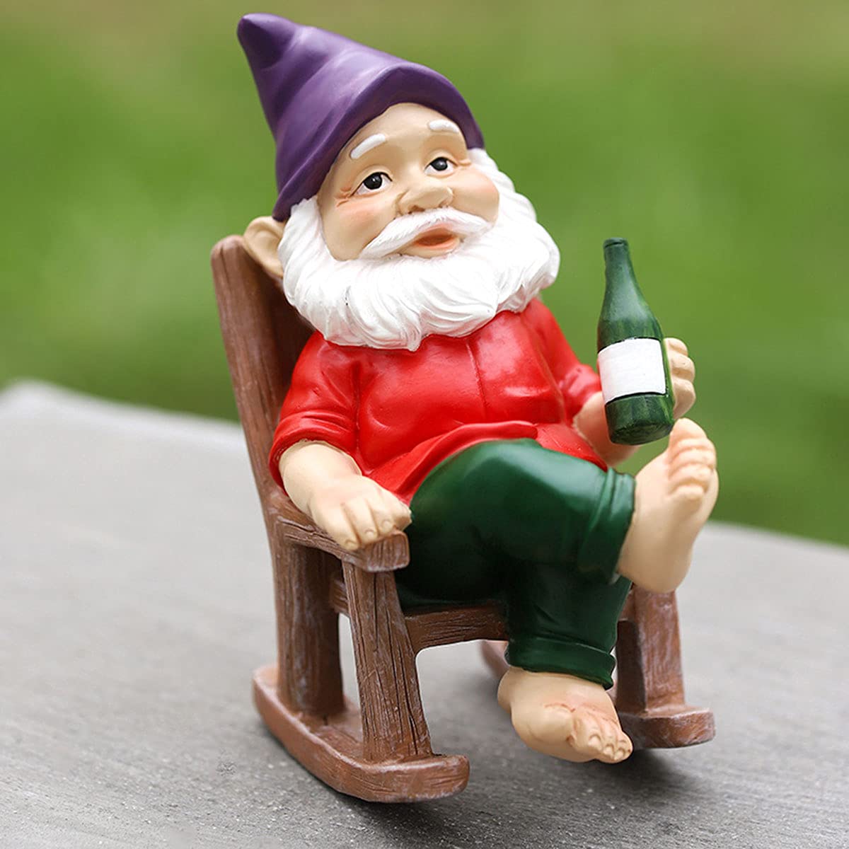 Estatua De Gnomo De Jardín Bebiendo En Una Mecedora, Divertidas Esculturas De Figuras De Jardín De Resina para Adornos De Césped Decoración Interior O Exterior, 12,5 Cm * 8 * 15 Cm