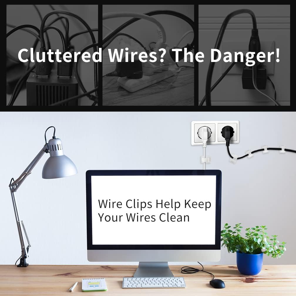 Viaky Selbstklebende Kabel-Clips, zum Organisieren von Kabeln, Drahtmanagement-Klemmen, für den Außenbereich, Krawattenhalter, geeignet für Kabelbreite 1,1 cm, Computer, elektrische Aufladung