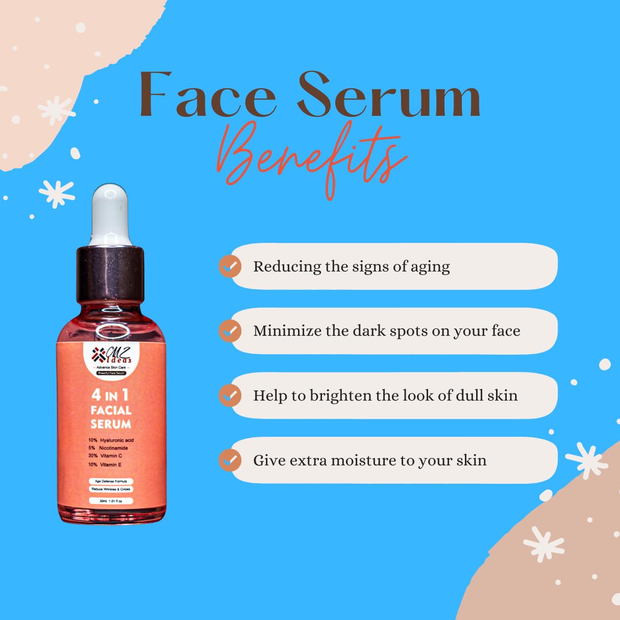 Amazon.com: 4 in 1 Facial Serum, 10% Hyaluronic Acid, 5