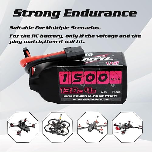 Miniatura 5 de CNHL Batería Lipo de 1500 mAh 130C 4S de 14.8 V con enchufe XT60 para FPV Drone Racing RC Quadcopter, helicóptero, avión, barco (2 paquetes)