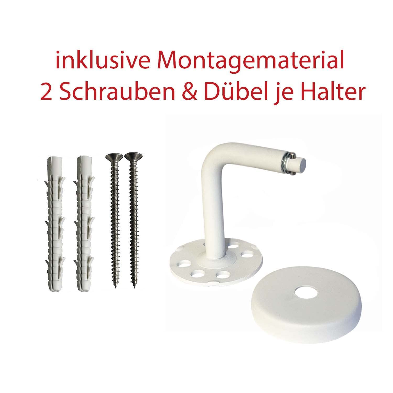 TIBU Handlauf Edelstahl weiß pulverbeschichtet 42,4 mm Geländer innen außen wetterfest, Länge 120 cm mit 2 Halter Enden gerade Kappe