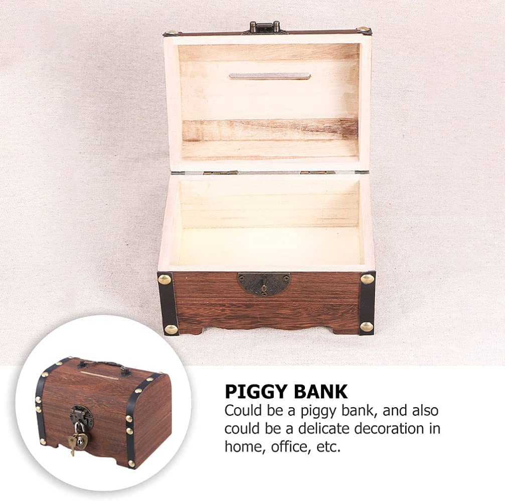 Vintage Stijl Houten Doos Spaarvarken Munt Bank Met Slot Beveiligingscode Spaarpot Volwassenen Houten Schatkist