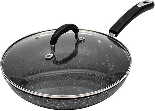 Miniatura 3 de HuaShuani Sartén antiadherente de 11.02 pulgadas, sartén de granito antiadherente, utensilios de cocina de piedra con tapa y asa, tapa de vidrio